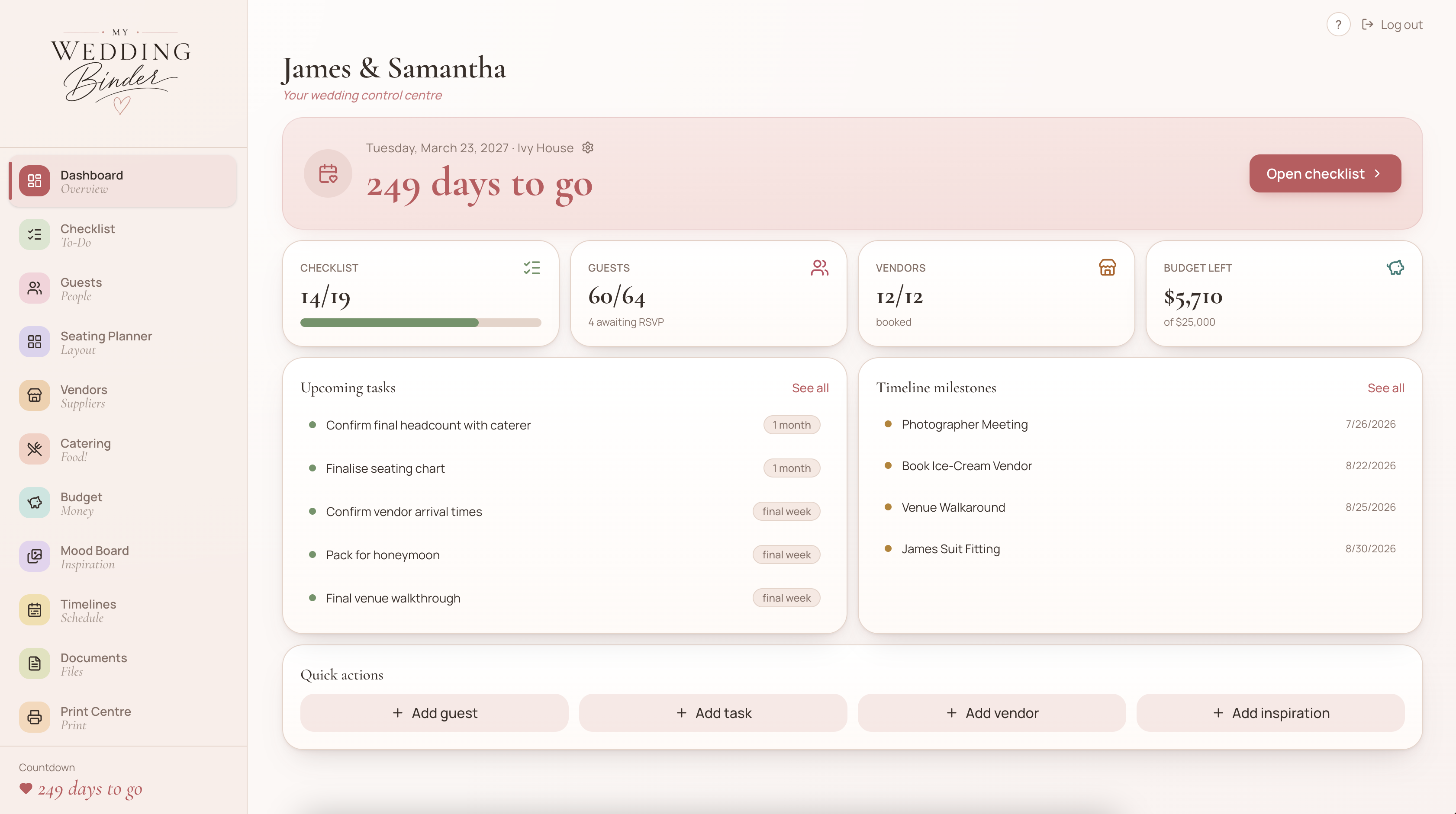 All-in-one wedding planner dashboard
